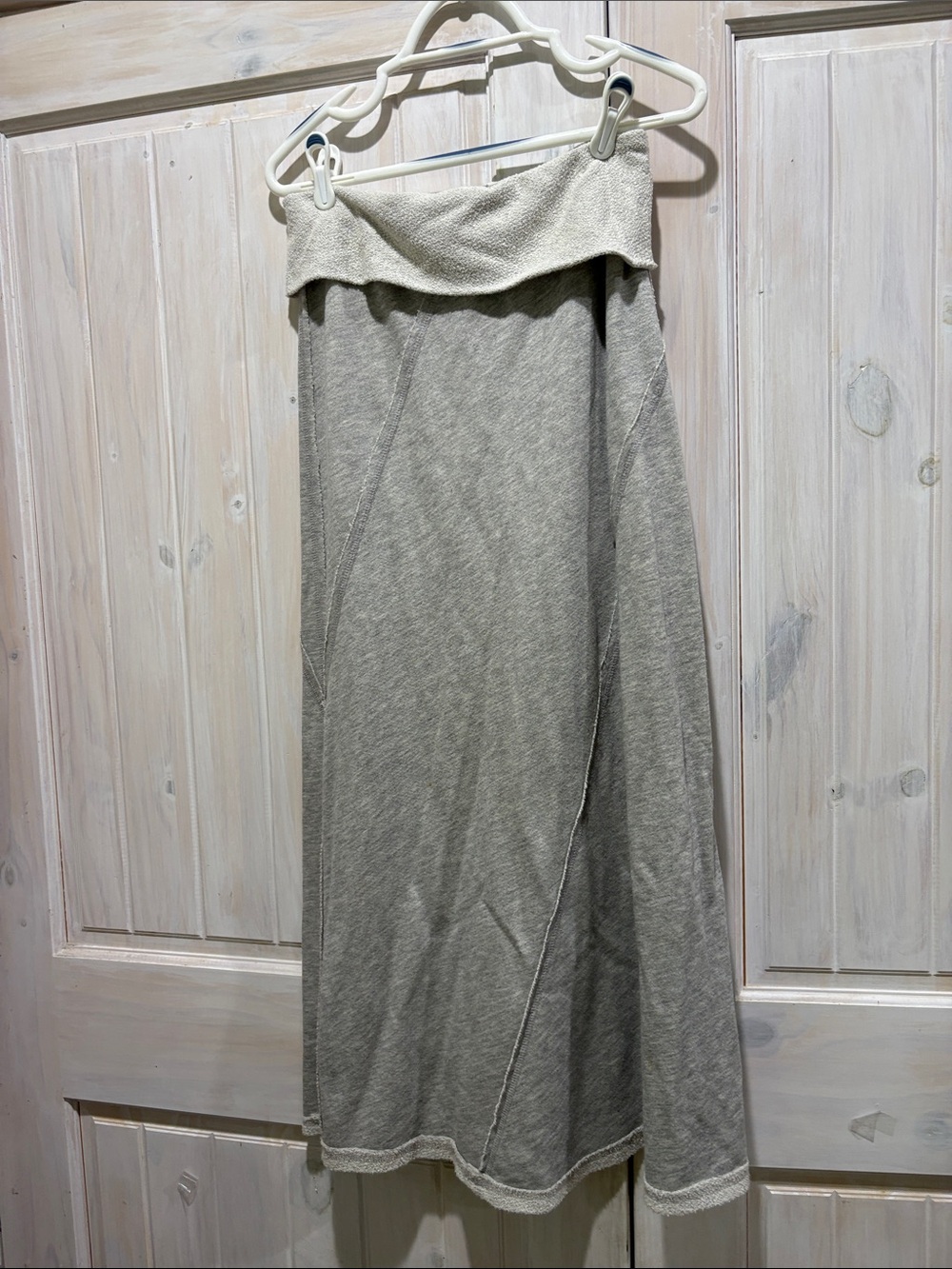 Fold-Over Waist Maxi Skirt - Light Cream Gray